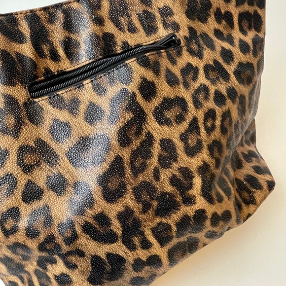 CHICOS Leopard Print Tote Bag Shoulder Purse Pebbled Sparkle Shimmer 17X12 - Picture 5 of 9
